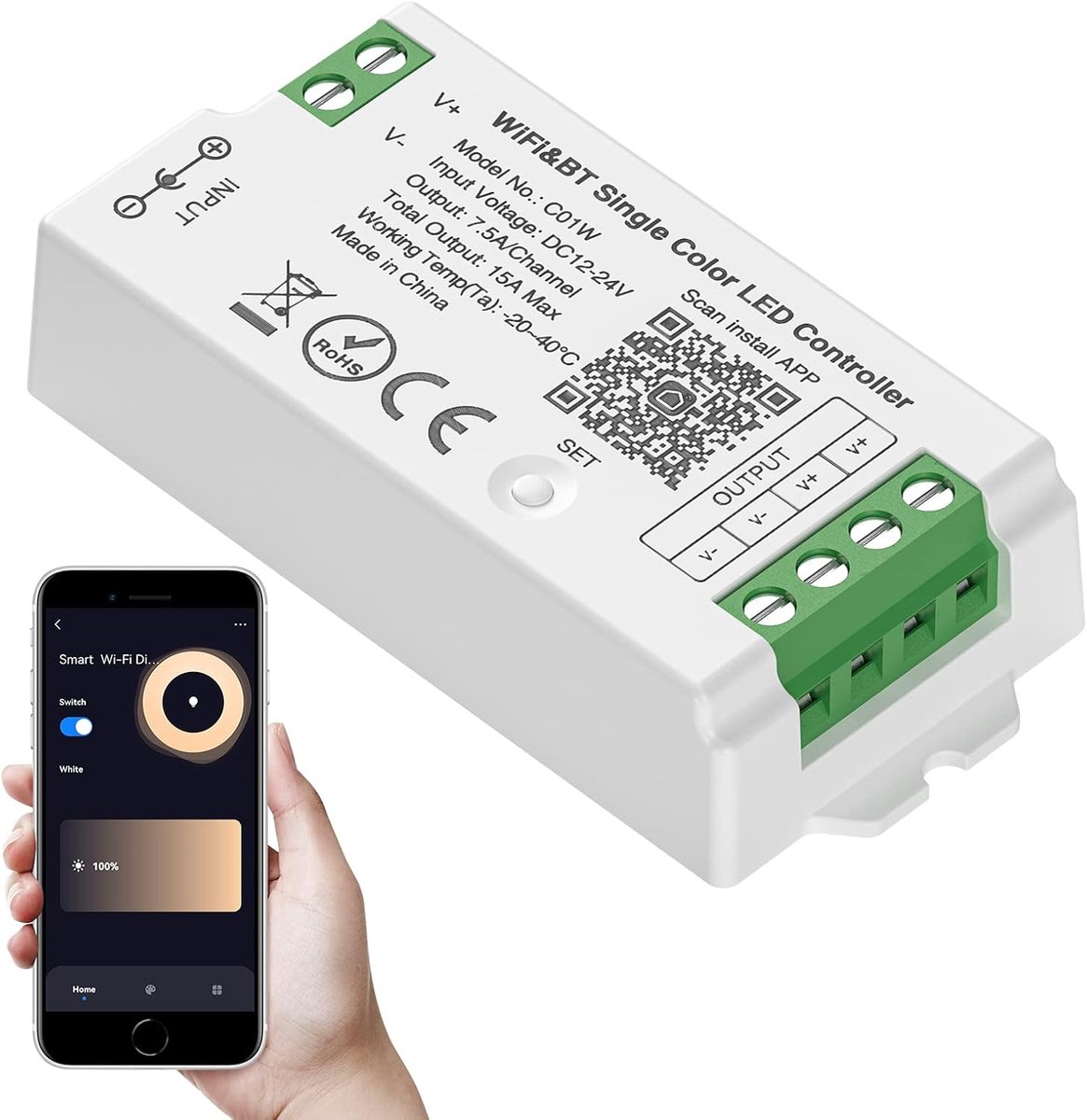 LED Controller WiFi Bluetooth - Geschikt voor 12-24V LED Strips - Groepsbediening met Alexa en Google Home - ShopVlot