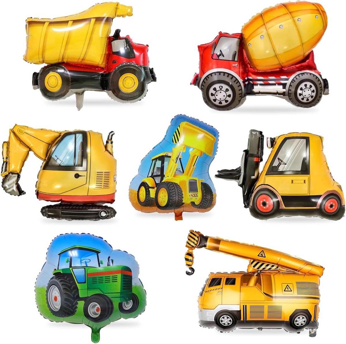 Ballonnen Excavator 7-delig - Aluminium Voertuigen - Helium Ballonnen voor Kinderfeestje - ShopVlot
