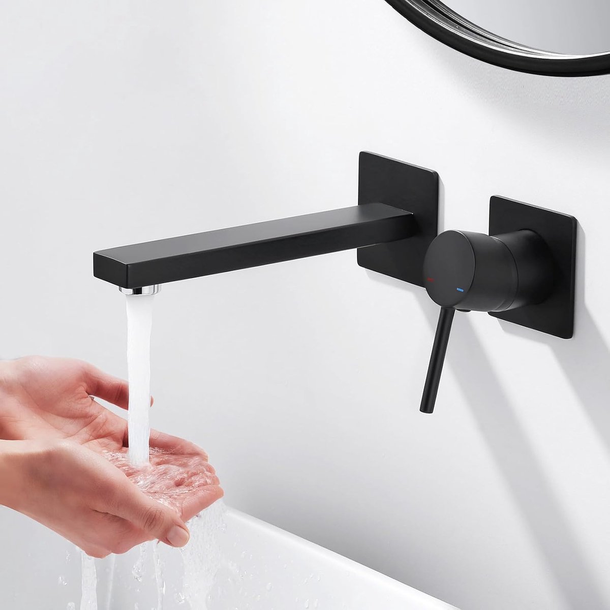 Inbouwkraan voor badkamer wastafel - 2 gaten koperen fixture - zwart - waterbesparend aerator - ShopVlot