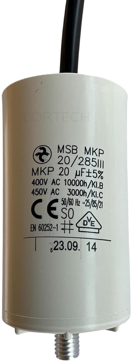 Permanent condensator 20 F 450 V - kabel - hoog vermogen - betrouwbare energievoorziening - ShopVlot