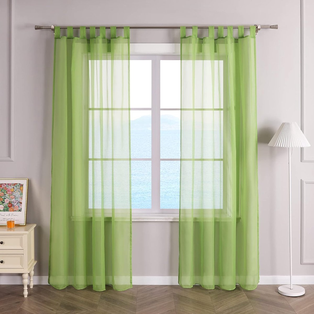 Gordijnen met lussen 140 x 225 cm - transparant groen - luchtig en lichtdoorlatend - creëer een sfeervolle ambiance - ShopVlot