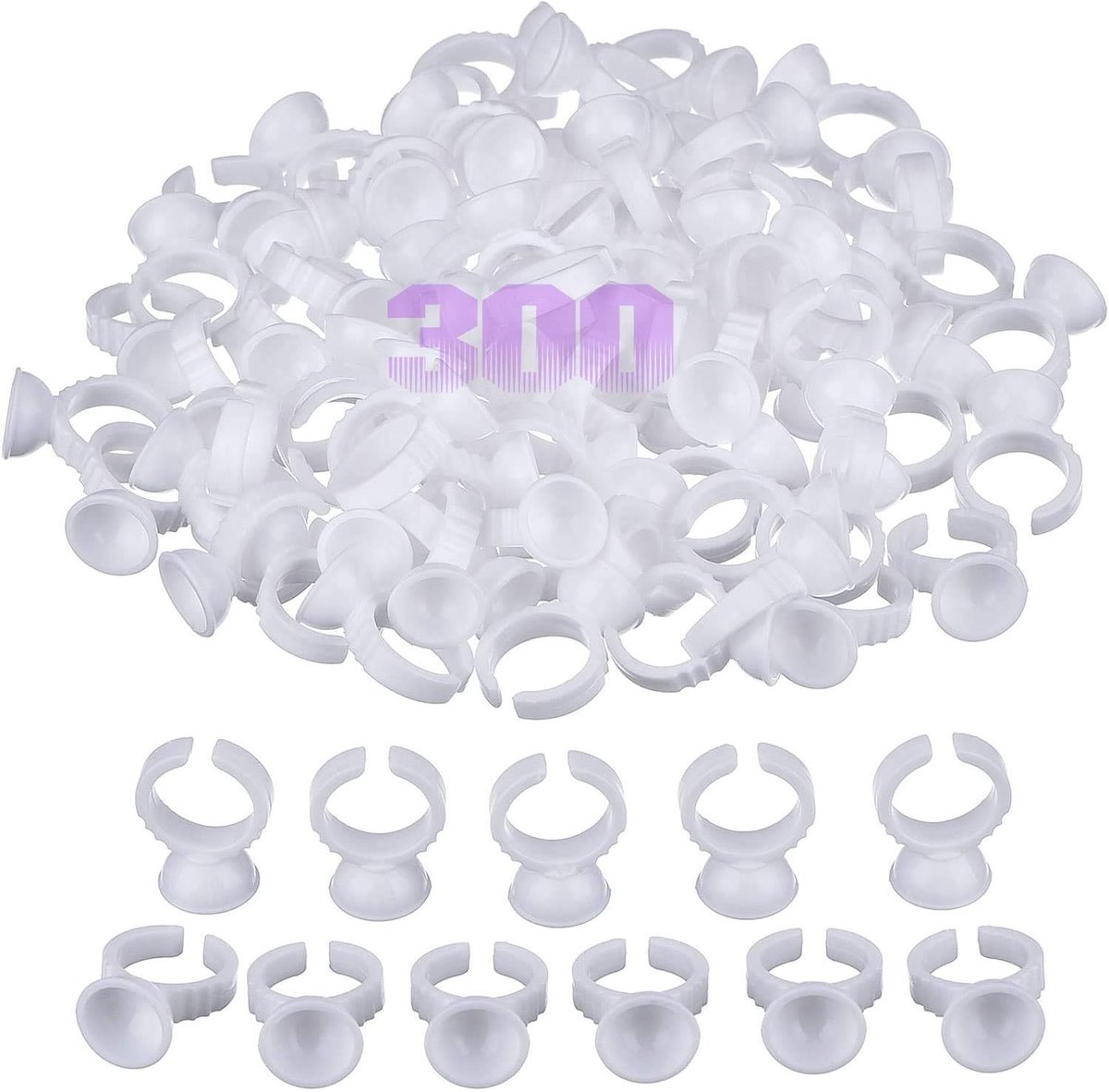 Verpakkingen van 300 wegwerp lijmringen 13 mm - plastic - geurloos en duurzaam - ideaal voor wimperextensions - ShopVlot