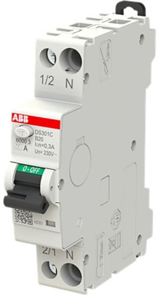ABB Aardlekautomaat DS301C B20 1P+N 300mA 1 module