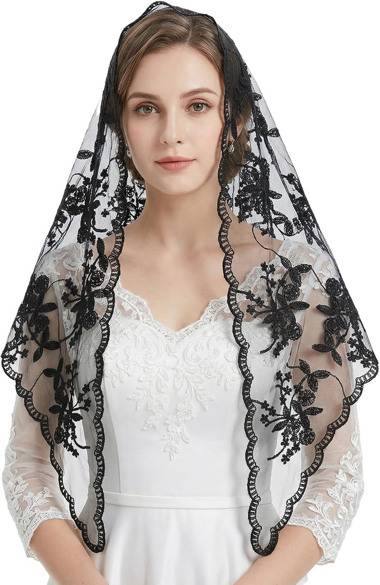 Mantilla kerkdoek driehoekig - elegante kanten sluier - ideaal voor bruiloft of kerkbezoek - ShopVlot