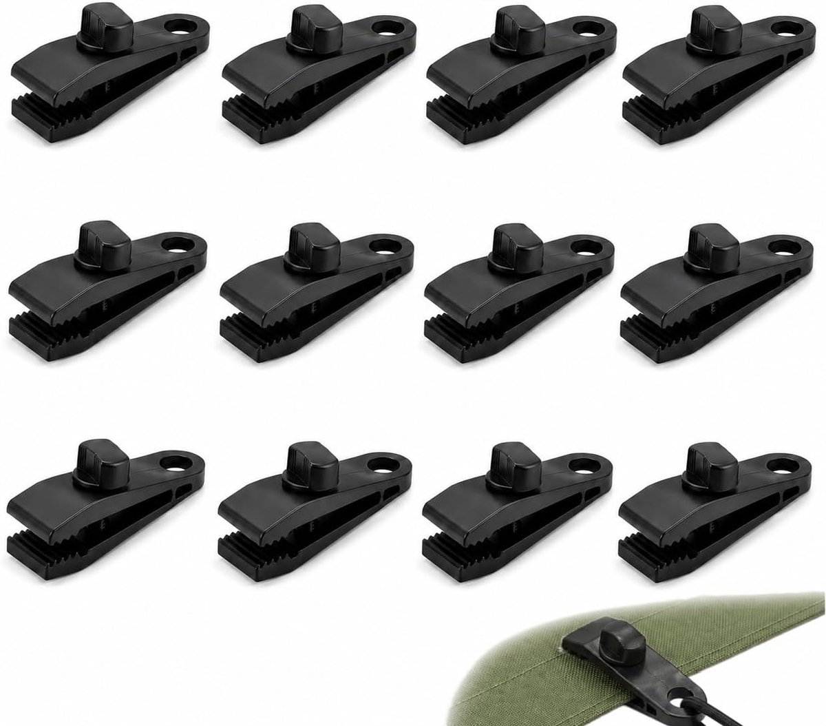 Zeilspanners 12 Stuks - Universele Zwarte Tarp Clips - Instelbaar - Ideaal voor Buitenactiviteiten - ShopVlot