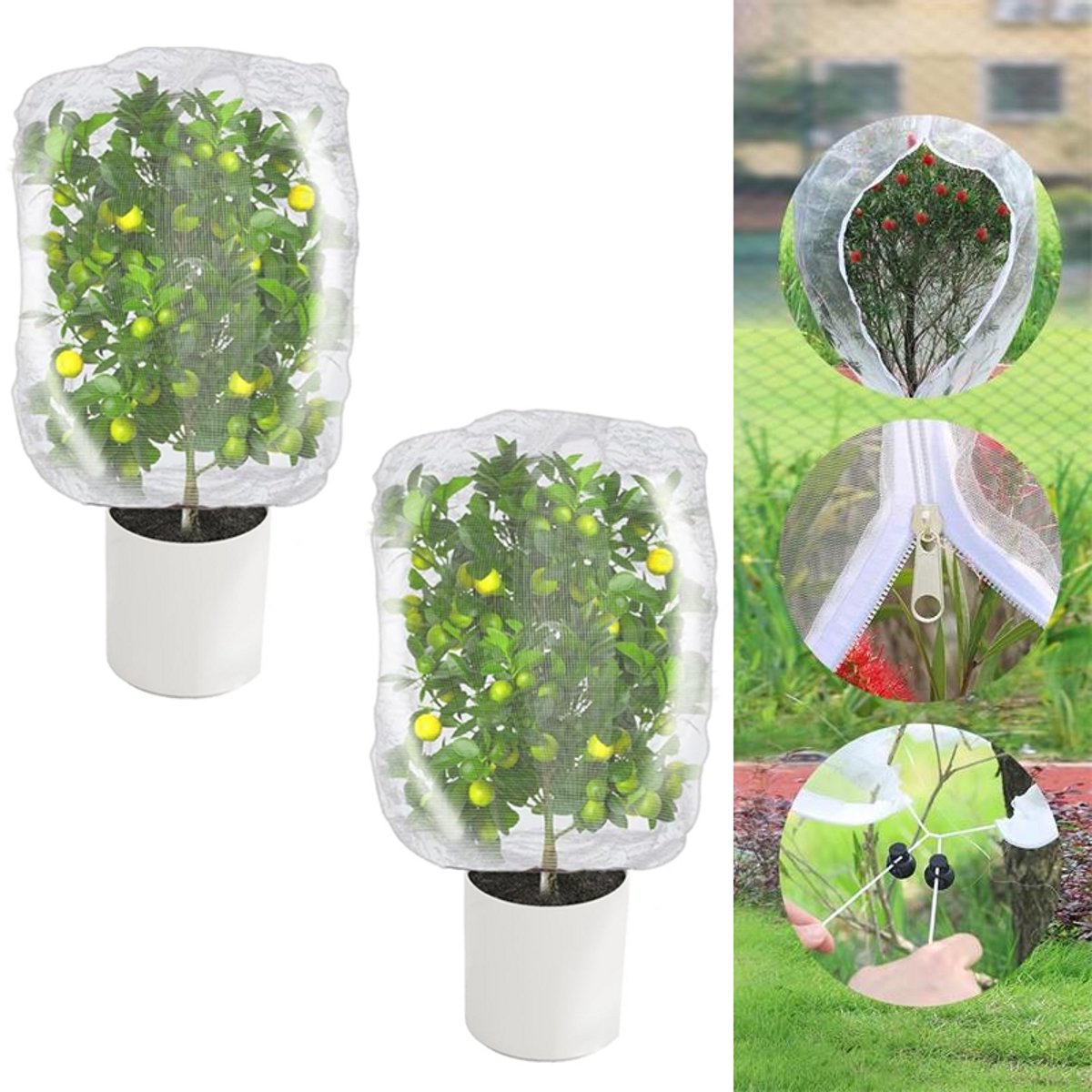 Fijnmazig tuinnet - 2-pack - Insectennet - Plantenbeschermingsnet - Insectennet met trekkoord - Groentenet - Vogelnet - Bloemenbeschermingsnet - Voor tuin- en boomgaardplanten, bloemen en fruit - 80*100 - Wit