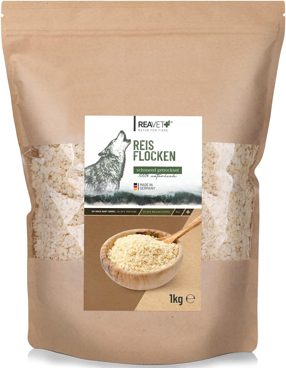 Rijstvlokken voor honden 1 kg - glutenvrij - natuurlijk - ideale barf toevoeging - ShopVlot