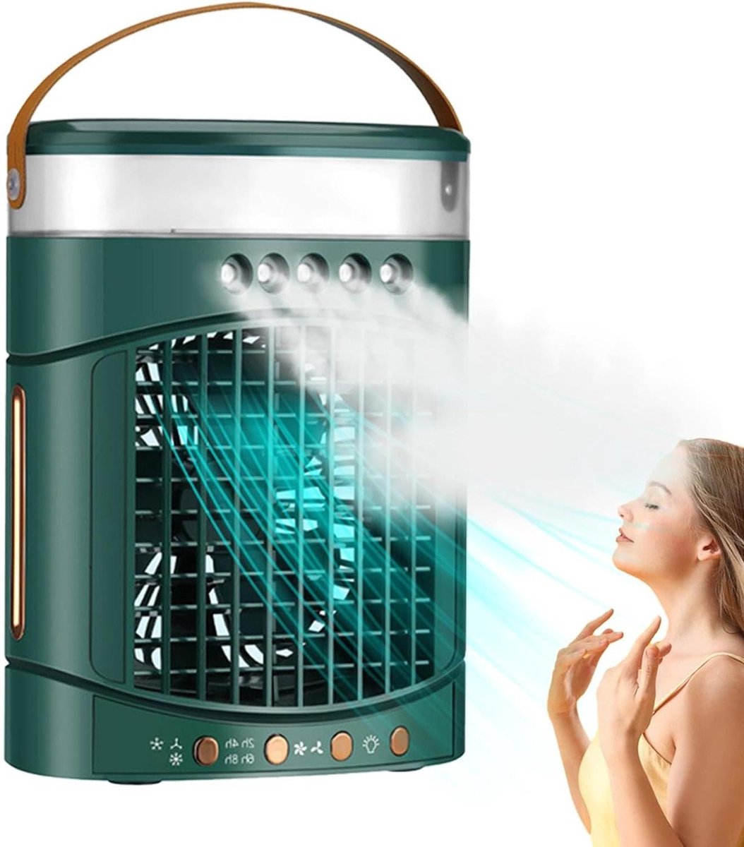 Draagbare Airconditioner - Vernevelende Ventilator - Persoonlijke Koeling - Drievoudige Koeltechnologie - 21 x 12.5 x 27.5 cm - Groen