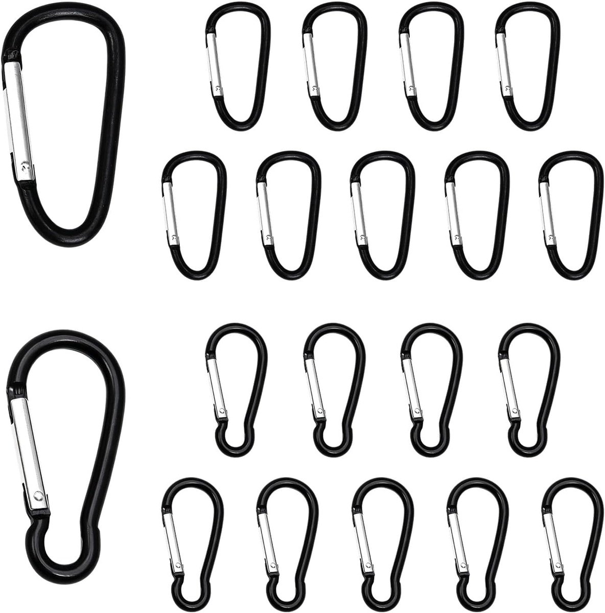 Kleine zwarte karabijnhaken 20 stuks - aluminiumlegering - D-vorm en peer - ideaal voor sleutelhanger - ShopVlot