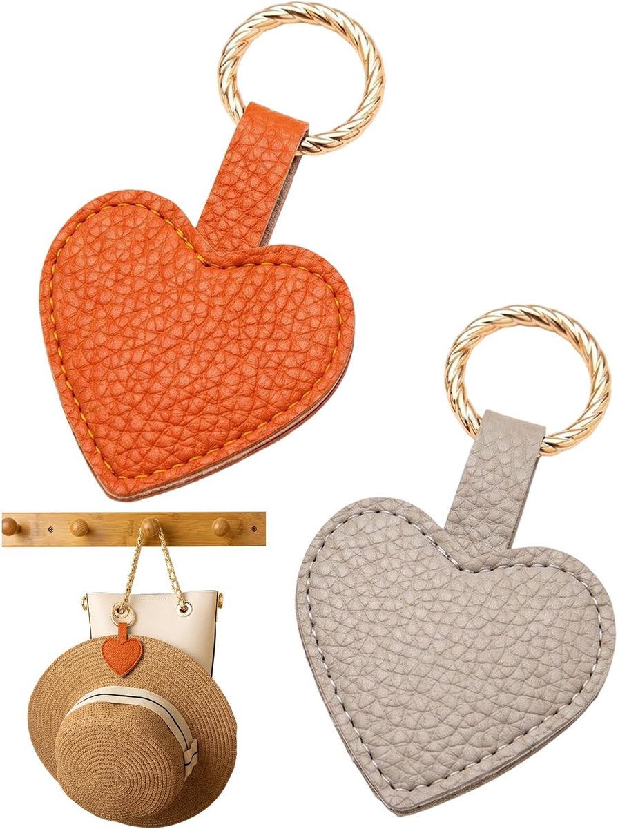 Hoedclip 2 stuks - hart leer oranje/grijs - veilige magneet - voorkomt vervorming aan kinderwagen - ShopVlot