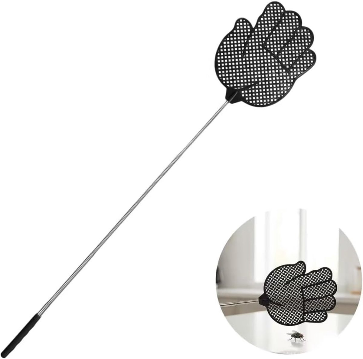 Vliegenmepper telescopisch 76 cm - kunststof - stabiel - effectief vliegenafweer - ShopVlot