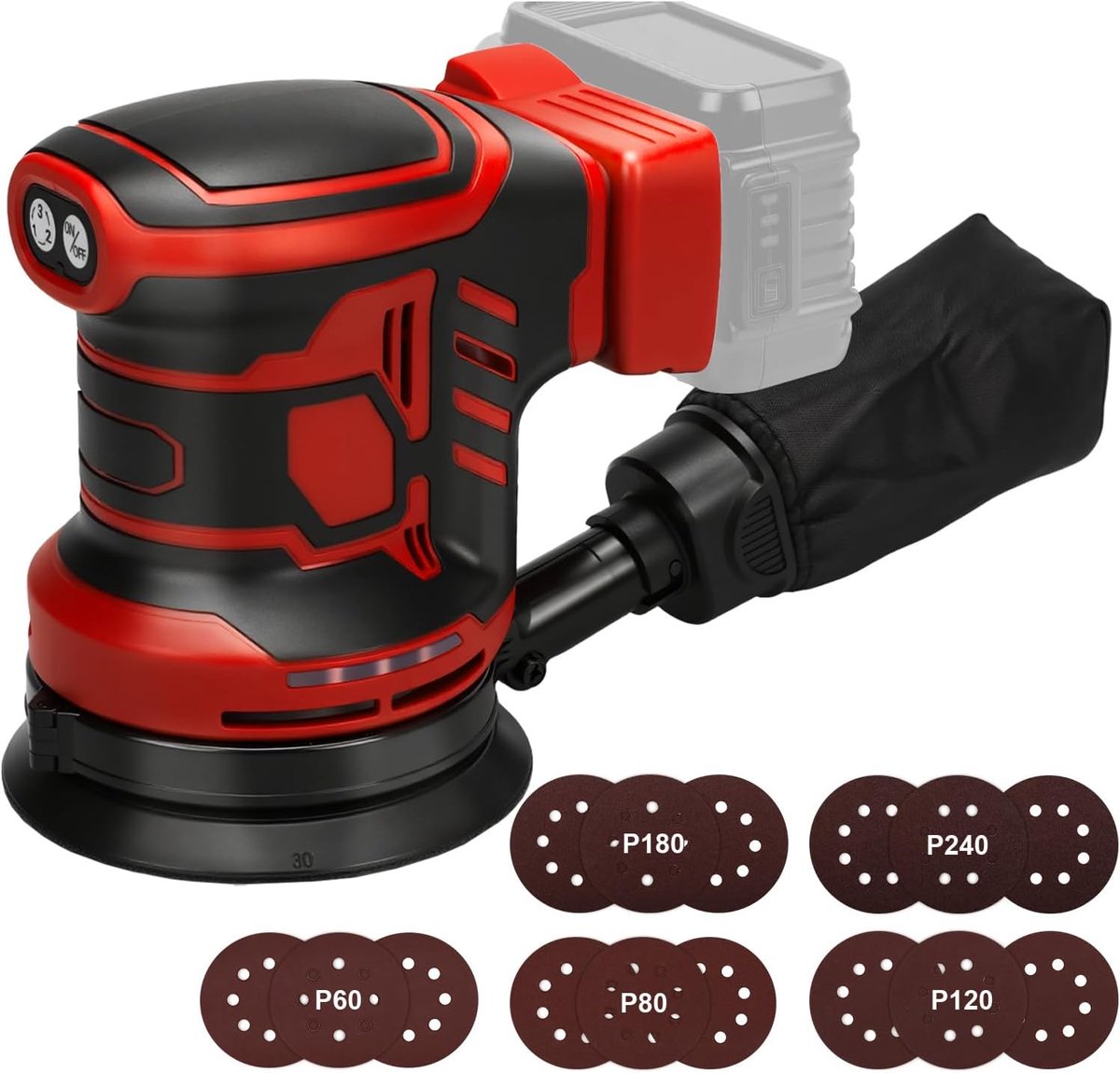 Accu-excenterschuurmachine 125 mm - 3 snelheden - met 15 vellen schuurpapier - ideaal voor houtbewerking - ShopVlot