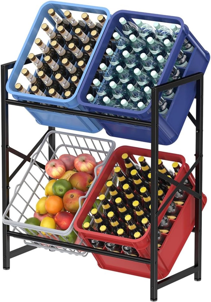 Verte Krattenrek - Drankrek voor 4 Kratten - Stevig Drankrek met Plank voor Bier - Fruit - Groenten en Water in de Keuken - Voorraadkast - Garage of Bar
