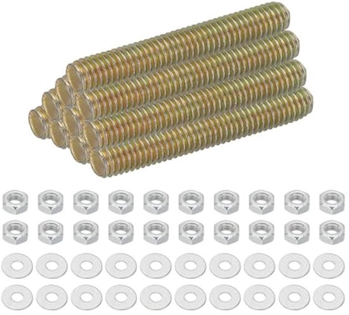 M6 Schroefdraadstangen - 25 Sets - Lengte 4.5 cm - Carbonstaal met Gegalvaniseerde Afwerking