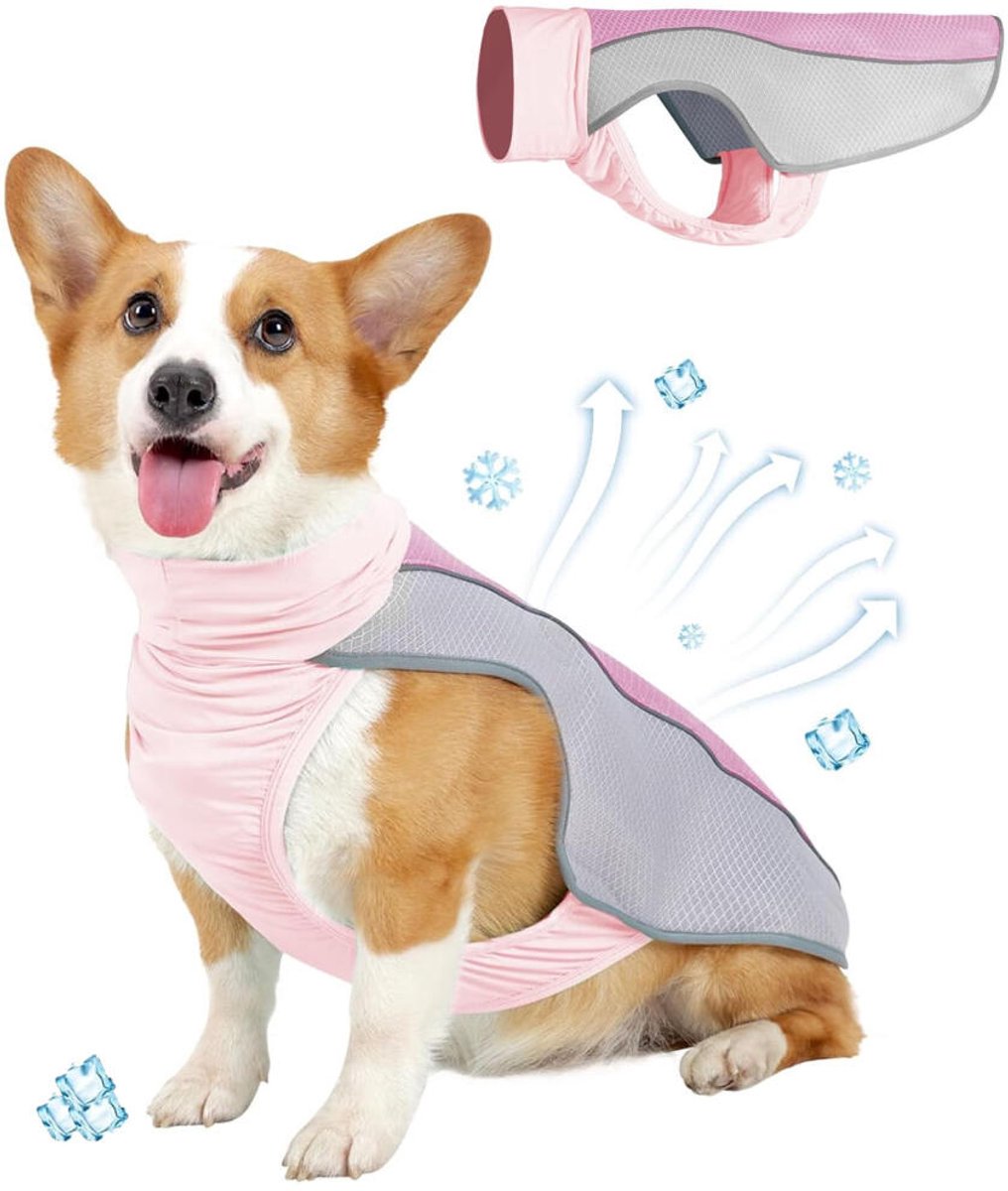 Koelvest Hond M - Cooling Vest - Koeljas Hond - IJszijde - Ademende Mesh Hondenjas - UV-bescherming - Verkoeling Hond - Verkoelende Harnas - Verkoelende Hondenvest - Coolvest - Verkoelende Jas - Roze
