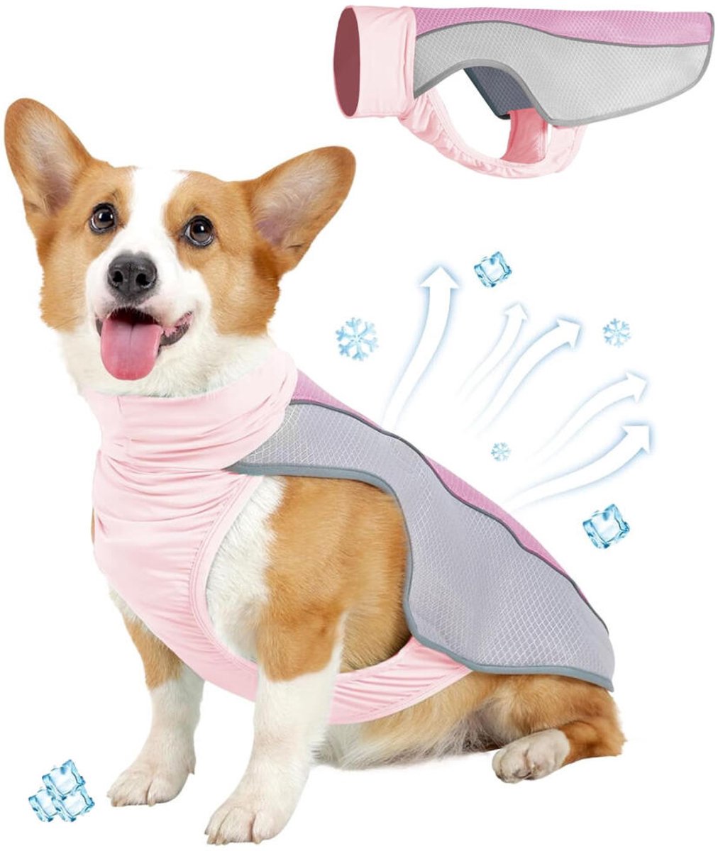 Koelvest Hond L - Cooling Vest - Koeljas Hond - IJszijde - Ademende Mesh Hondenjas - UV-bescherming - Verkoeling Hond - Verkoelende Harnas - Verkoelende Hondenvest - Coolvest - Verkoelende Jas - Roze