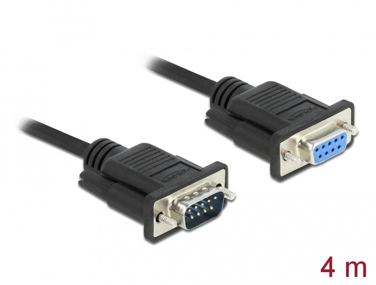 Delock Serial Cable RS-232 D-Sub9 male to female with narrow plug housing 4 m