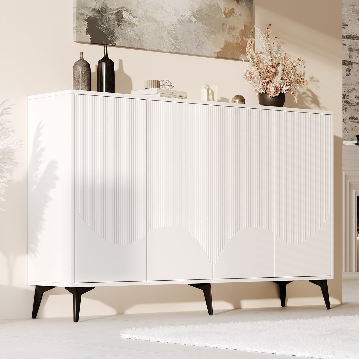 MODFU - Buffetkast - Verstelbare Planken - Moderne Stijl - Wit - Spaanplaat - 160 Cm