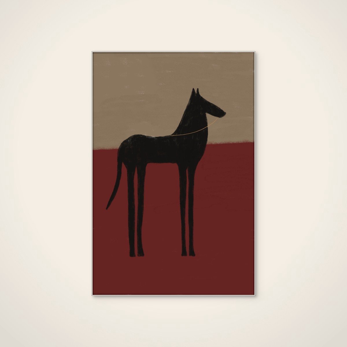 Akoestisch schilderij - 60 x 90 cm - Abstract Black Horse van The Art Concept - Dieren wanddecoratie - wit textielframe