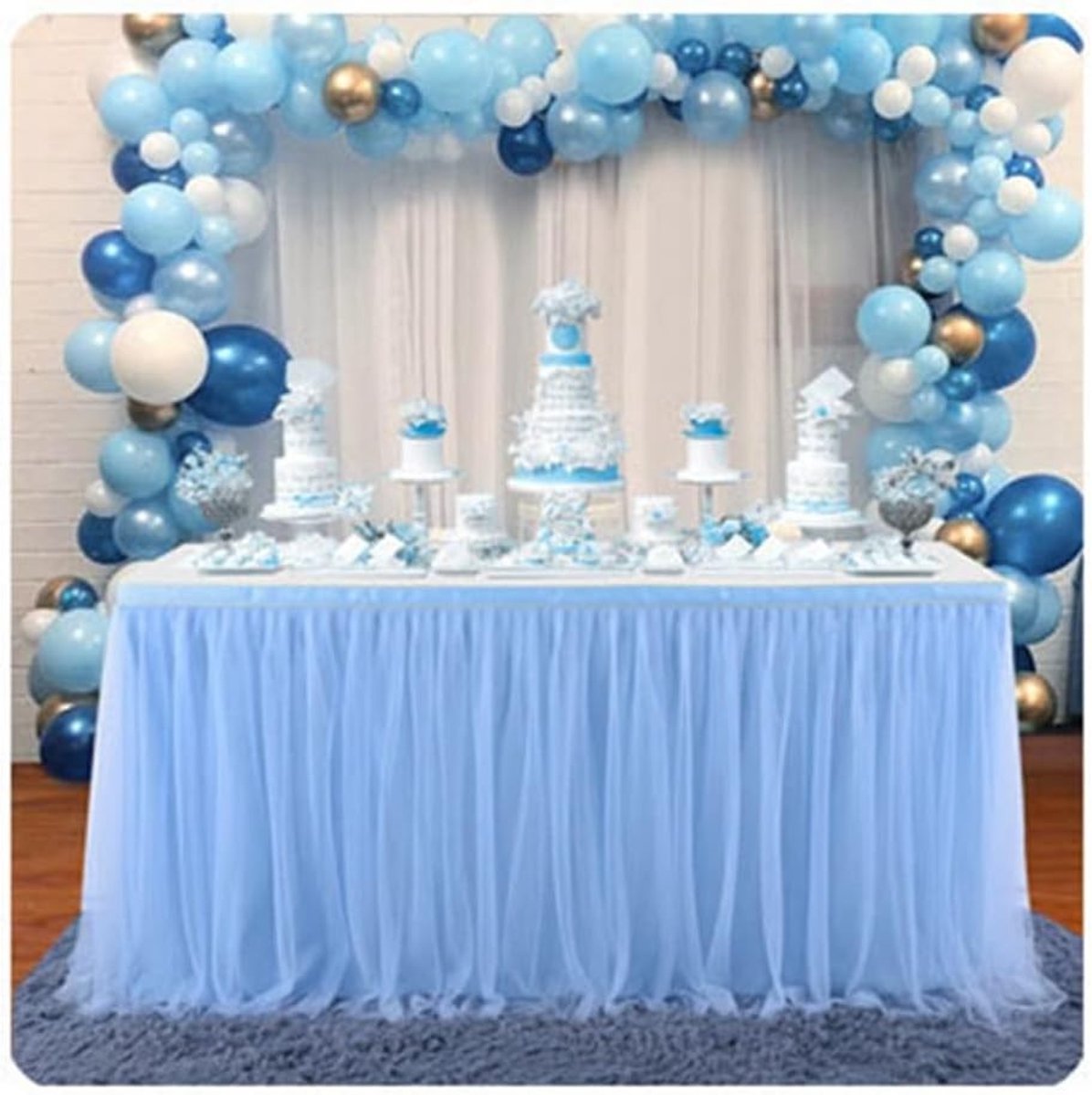 Elegante Tulle Tafelskirt 243 x 77 cm voor Bruiloften, Verjaardagen en Feestdecoratie in Lichtblauw