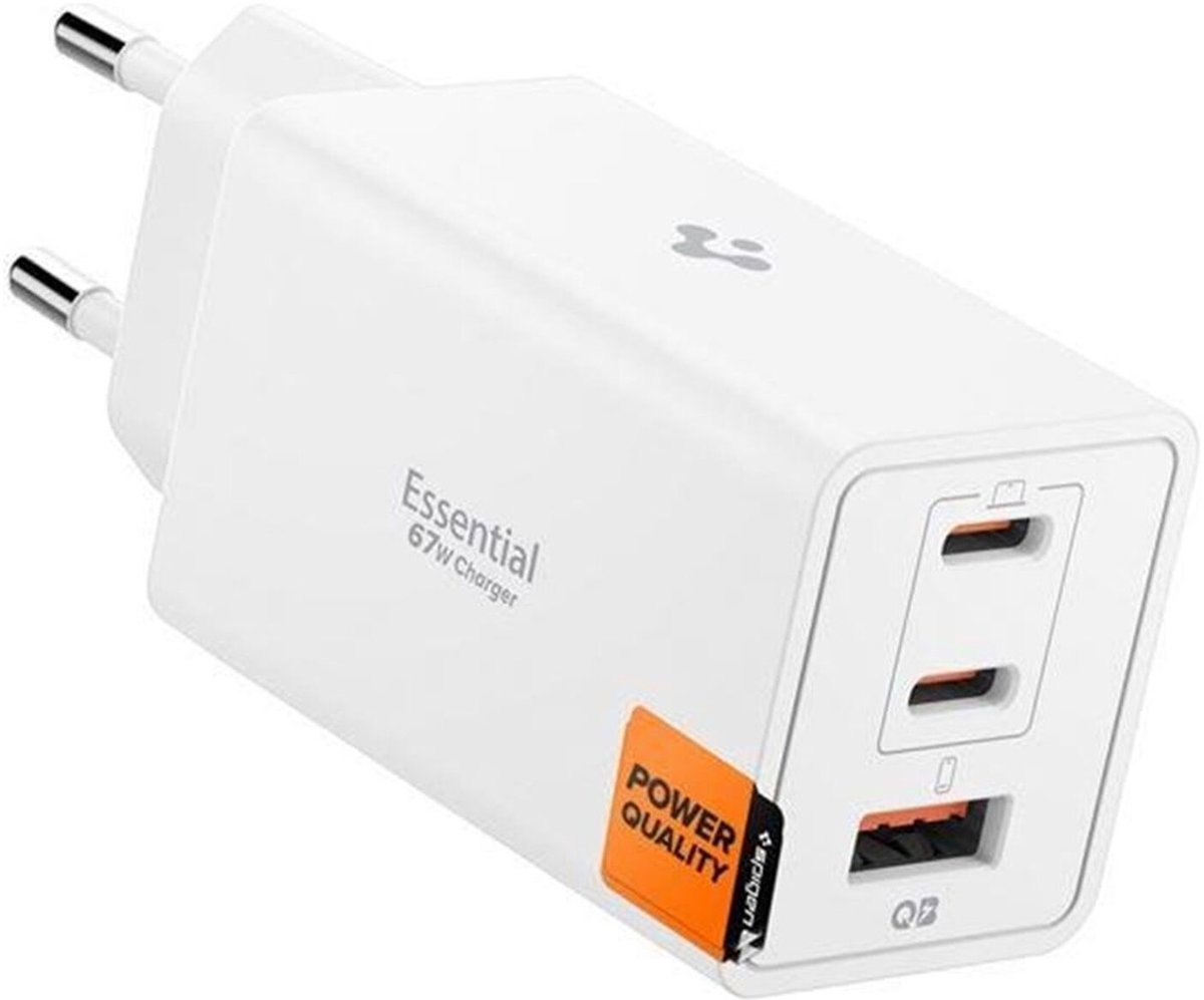 Spigen Essential EE673EU 67W GaN Snellader USB-A/USB-C met Power Delivery Wit