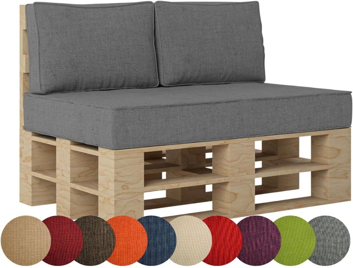 Palletkussen Zitkussen - Tuinkussen Set - Meubels Aankleden - Met Rits en Bies - 120x80x15 cm - Grijs
