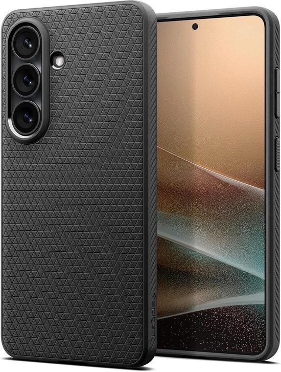 Zwart hoesje met geometrisch ruitpatroon, voor Samsung Galaxy S26 Plus.