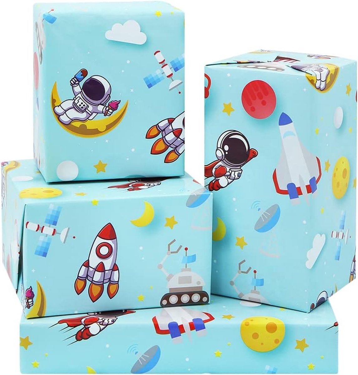 Verpakkingpapier met Ruimte-thema voor Kinderen, Astronauten, Raketten, Maan en Planeten - Perfect voor Feestjes en Cadeaus voor Ruimtefans