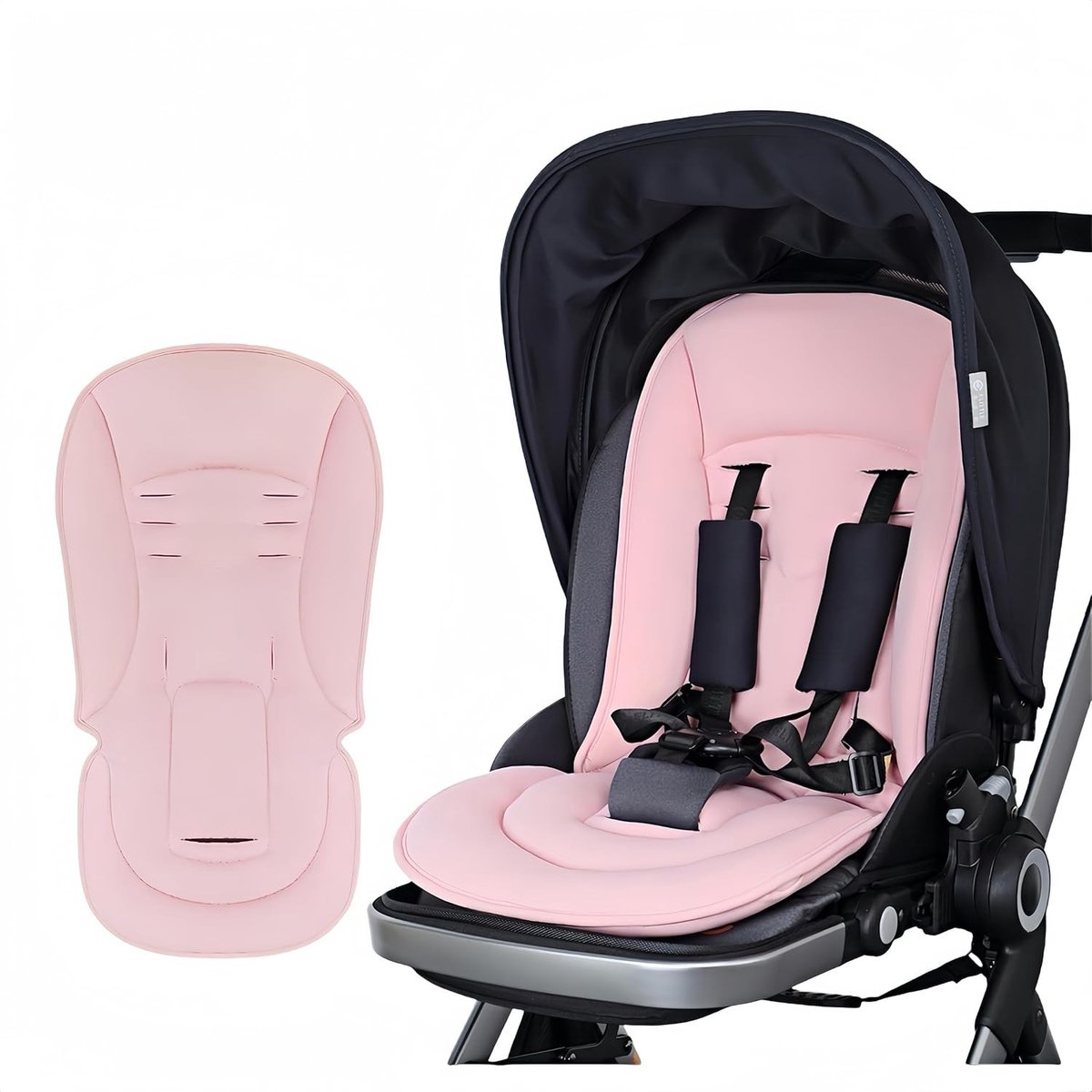 Zitkussen voor Buggy van Katoen, Dubbelzijdig Gebruik, Ademend en Wasbaar, Geschikt voor de Meeste Kinderwagens, Met Rugsteun (Roze)