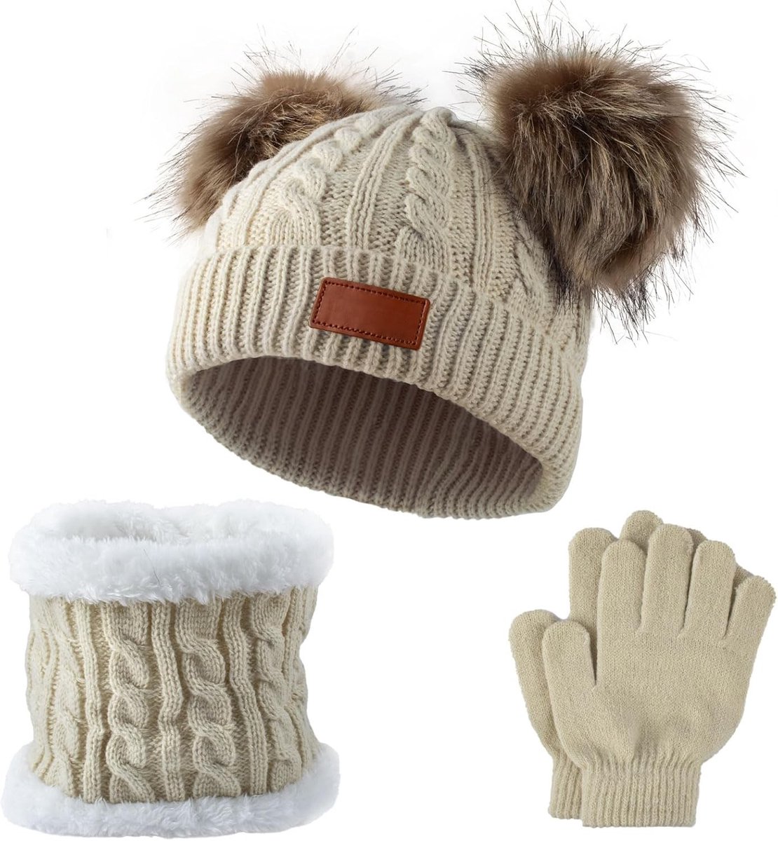 Drie-delige winterset voor kinderen met warme muts, sjaal en handschoenen voor jongens en meisjes van 1-5 jaar, ideaal voor buitenactiviteiten en koude dagen.