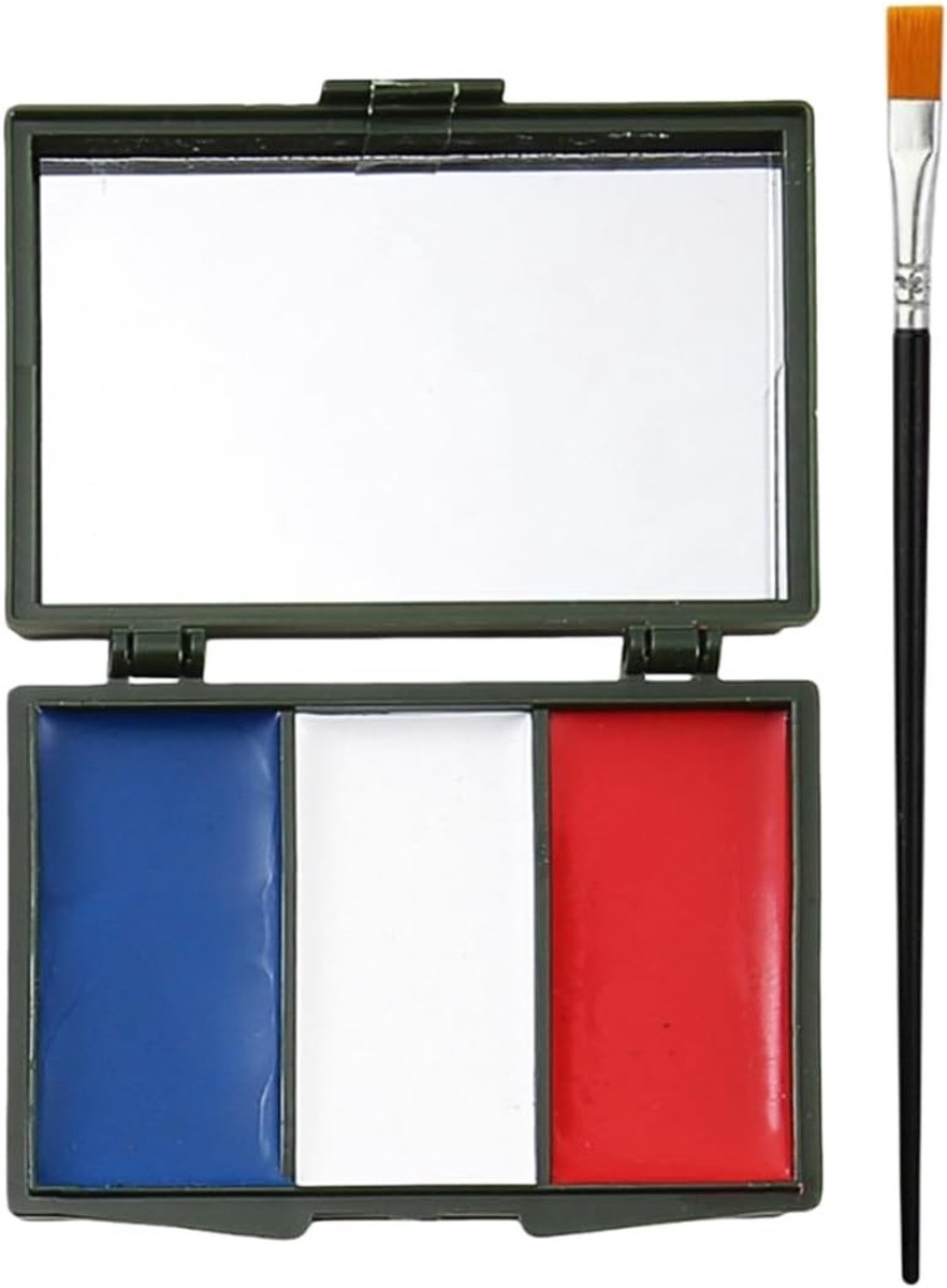 Gezichtsverfpalet met 3 kleuren (blauw, wit, rood) - hoogwaardige fan-make-up voor festivals, langdurig, huidvriendelijk en eenvoudig te mengen