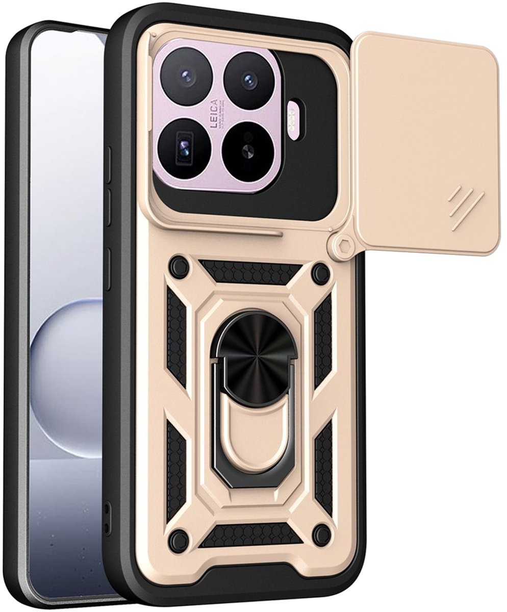 MobyDefend Hoesje - Geschikt voor Xiaomi 17T - Pantsercase Met Draaibare Ring - Goud