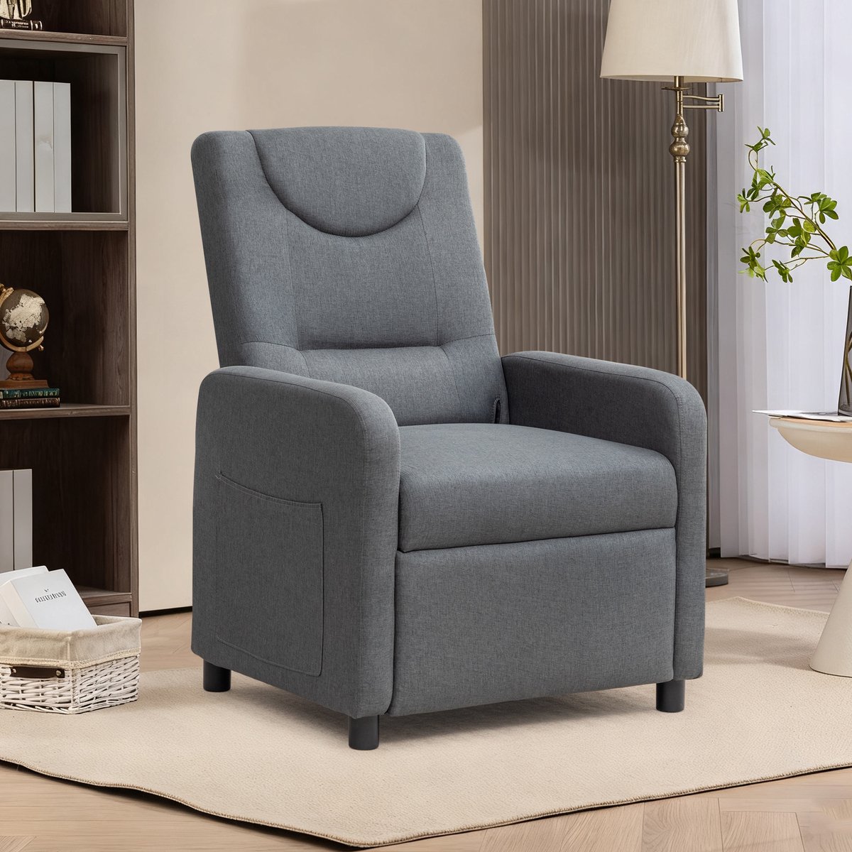 HAUSS SPOLE Relaxfauteuil - Verstelbare Rugleuning Met Uitklapbare Voetensteun - Voor Woonkamer En Leeshoek - Stof Grijs