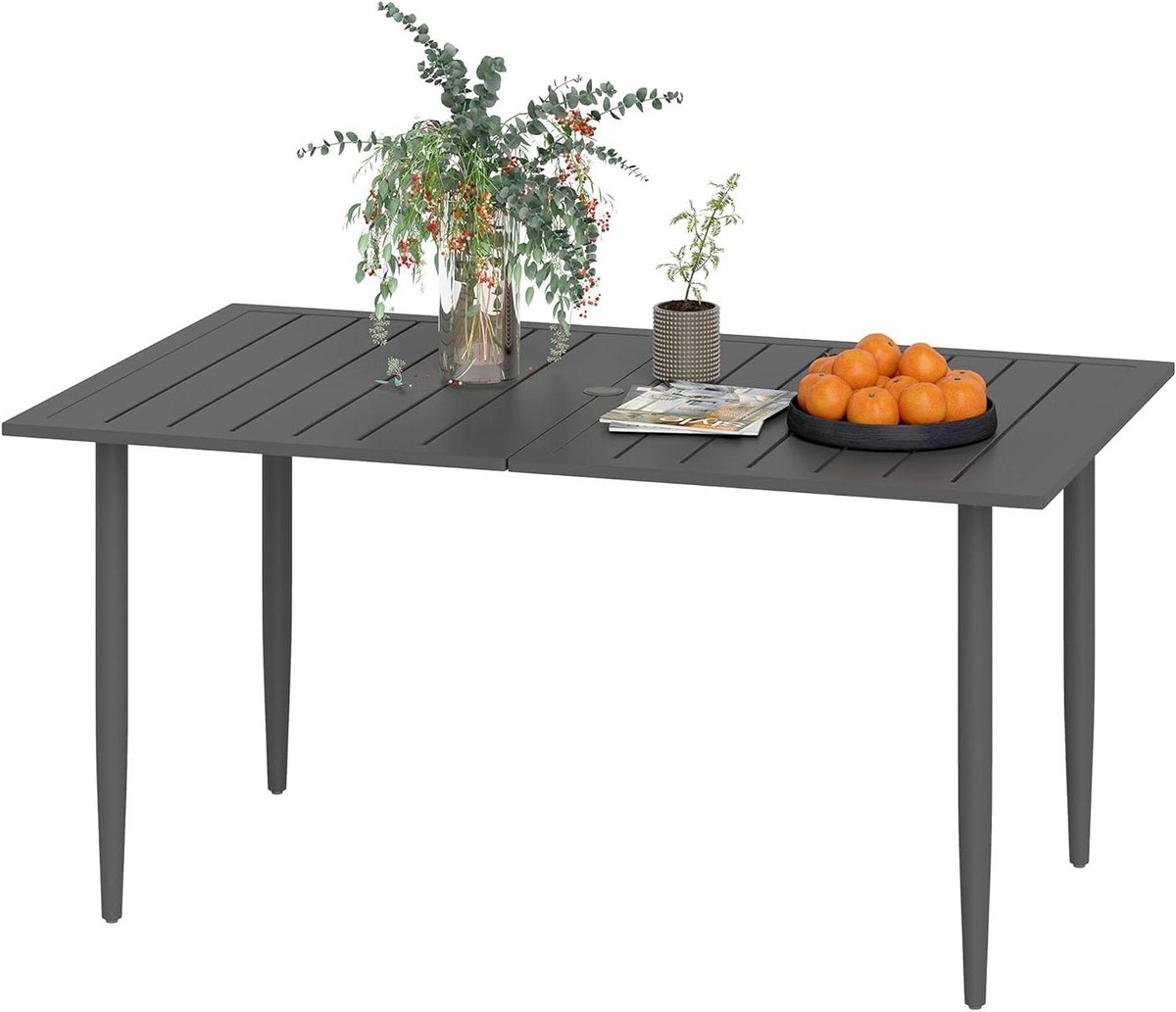 Tuin Eettafel - Balkon Tafel - Buiten Dineren - Met Parasolhouder - 150 x 90 cm - Zwart