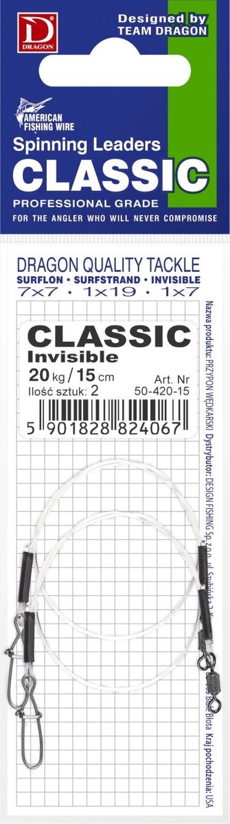 Dragon Classic Invisible Fluorcarbon Leaders | 2 Stuks