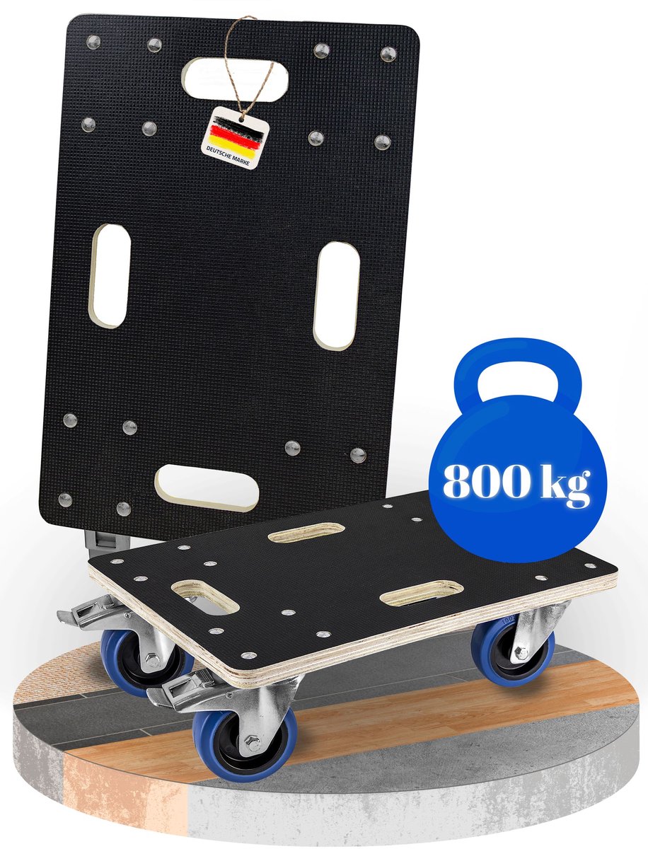 Trucky Set van 2 Verhuisdolly's – 33 x 50 cm Transportrollers – 800 kg Draagvermogen Meubeldolly's met 4 Wielen en 2 Remmen – Transportkarren voor het Verhuizen van Meubels