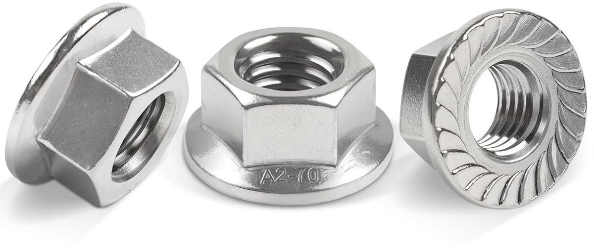 Set van 25 M4 Flensmoeren van RVS, Toothed Hex Nuts voor Fietsonderhoud, Duurzame Bevestigingsmaterialen en Meerdere Toepassingen