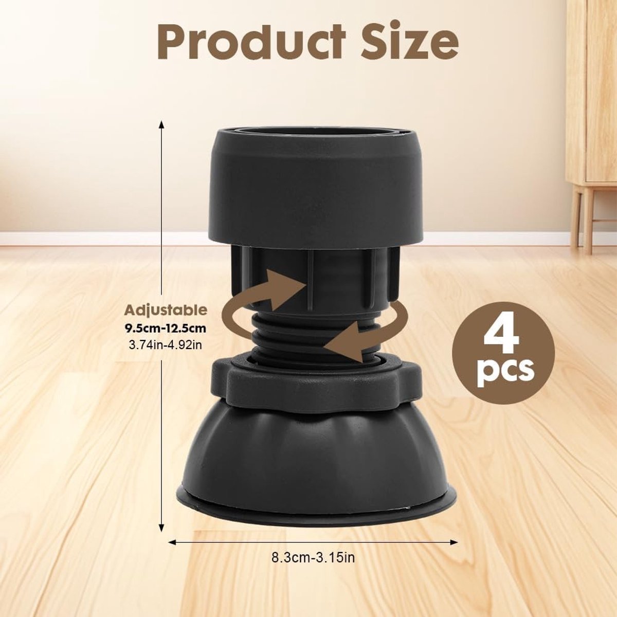 Trillingsdempers voor wasmachines, 4 stuks, antislipmat, universele dempervoeten, verstelbare hoogte 10-12 cm, voorkomt trilling en geluid tijdens het wassen