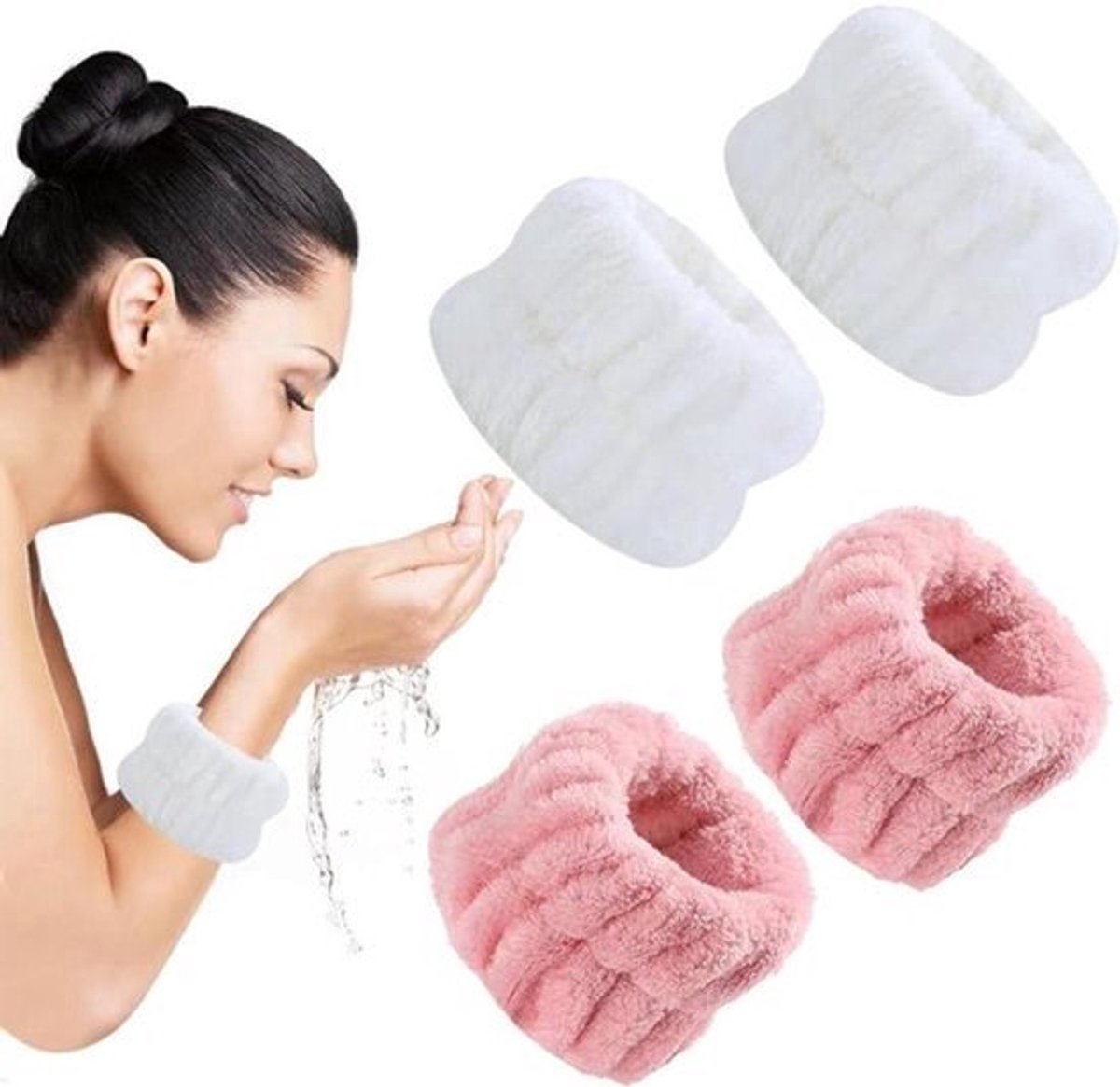 2 paar spa-polswasbanden koraal absorberende armband om te wassen roze + wit voor vrouwen voorkomt het morsen van vloeistof