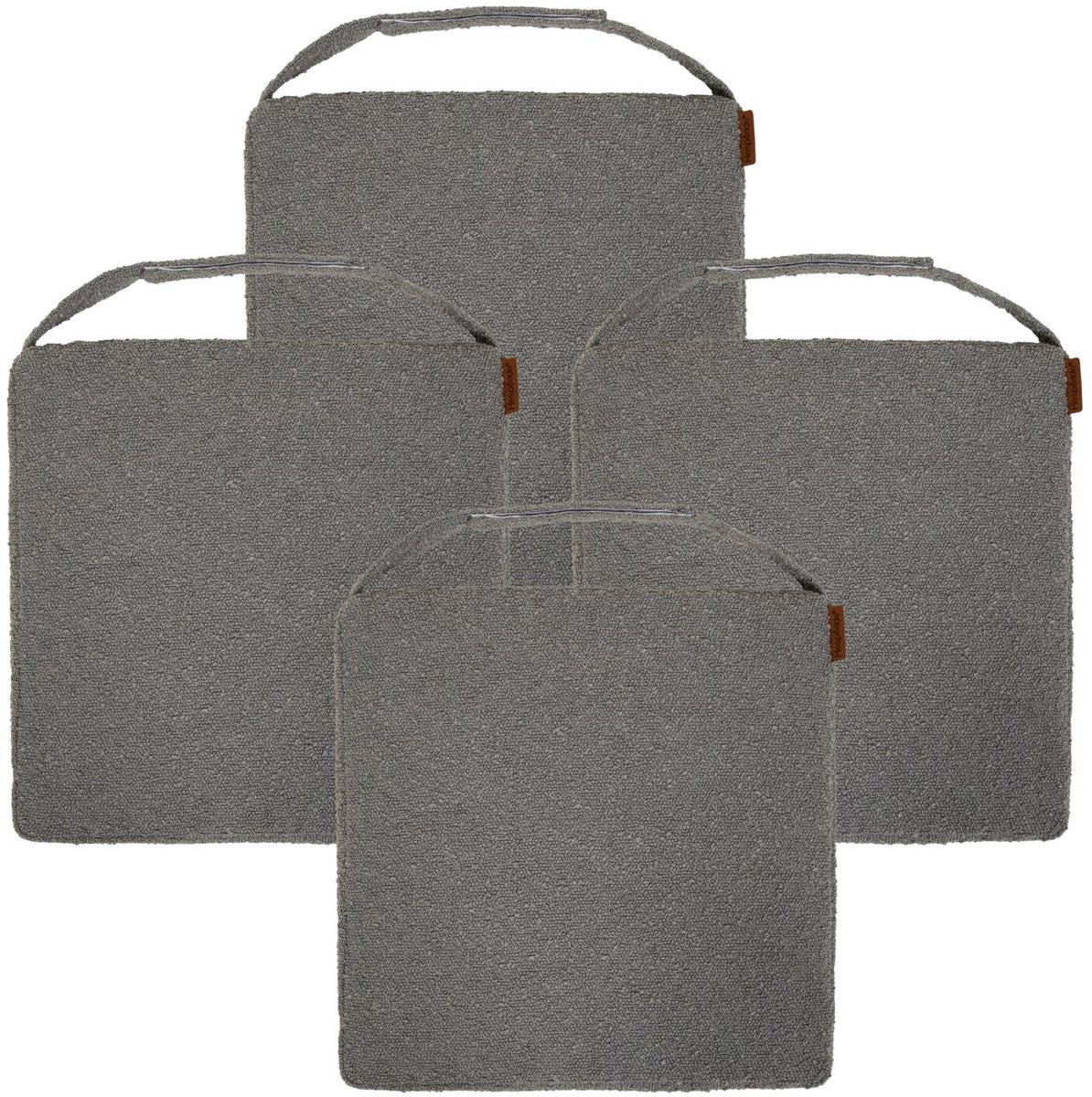 Hespiride stoelkussen Sofia - 4x - 40 x 40 x 4 cm - donkergrijs - boucle - binnen/buiten