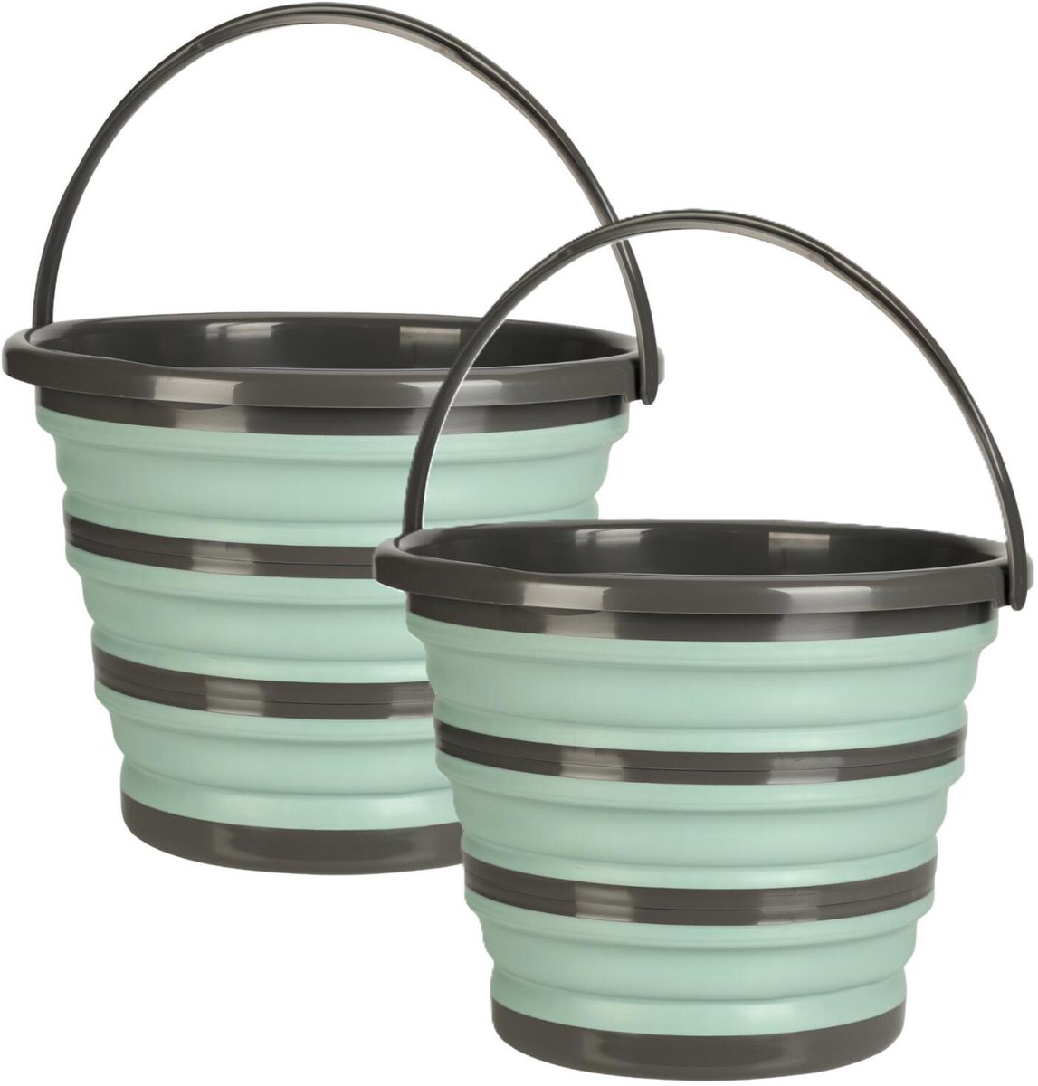 Redcliffs Opvouwbare emmer - 2x - groen/grijs - 10 liter - Camping emmer - kunststof