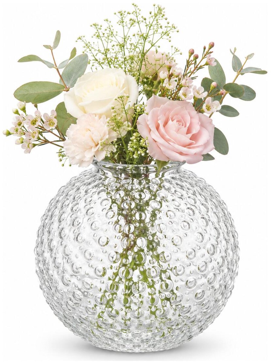 Home & Styling bloemenvaas Charleville - BOL-vorm - bewerkt glas - D21 x H22 cm - rond - steelbloemetjes of klein boeketje