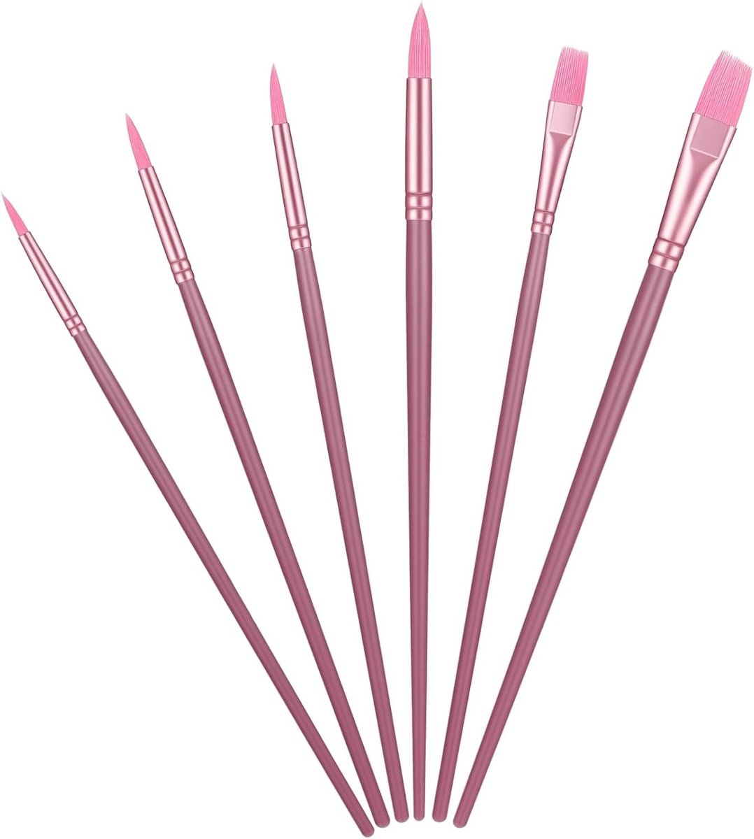 Set van 6 Acrylverf, Kwasten voor Kunstenaars, Nylon Borstels voor Schilderen en Beginners, Geschikt voor Olie- en Waterverf