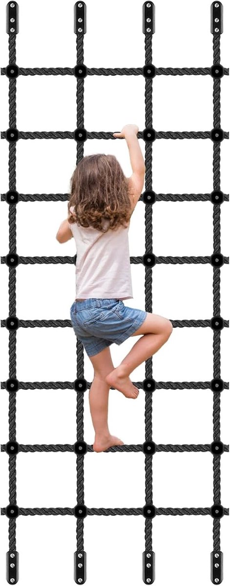 Kinderen Klimnet 355 x 76 cm voor Speeltoren en Klimwand - Veilig Nylon Touwladder voor Binnen en Buiten, Geschikt voor Bomen en Hindernisbanen
