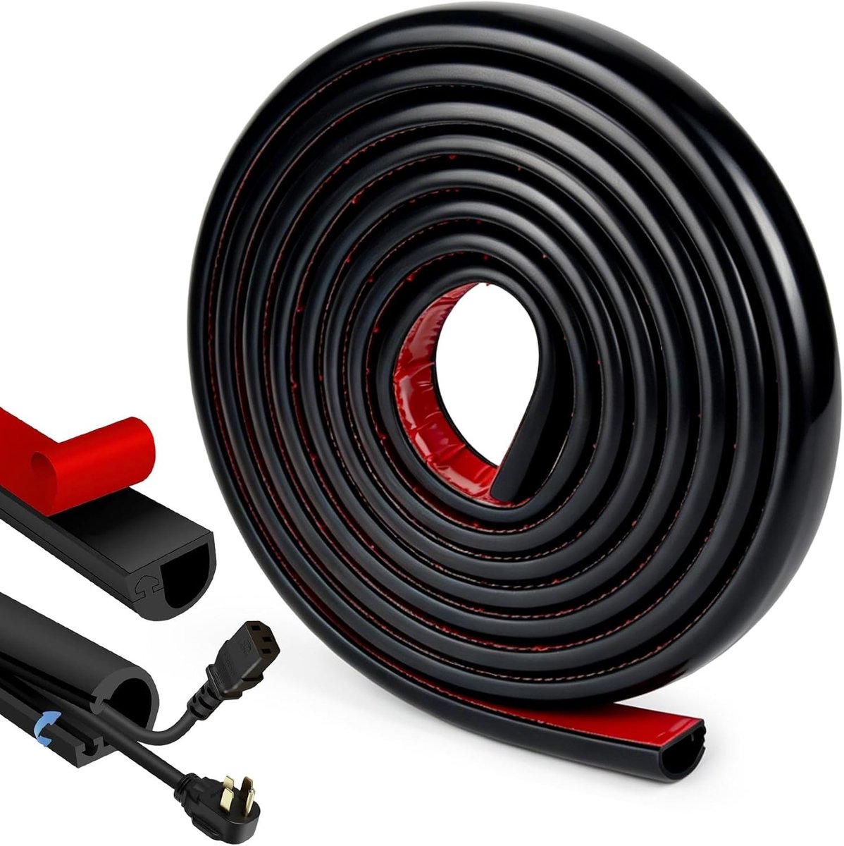 Zelfklevende halfronde kabelgoot van zacht PVC voor vloer en muur, flexibel en discreet (zwart, 22 mm x 10 mm x 3 m)