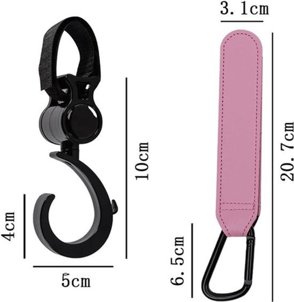 4 stuks lederen kinderwagenhaakclips - 360 graden draaibaar - Heavy Duty - roze