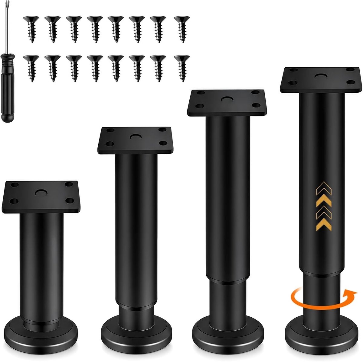 Verstelbare Meubelpoten 4 Stuks, Zwarte Kastpoten van Metaal met Schroeven, Laadvermogen 800kg voor Tafel, Bank en Bed (18-30cm)