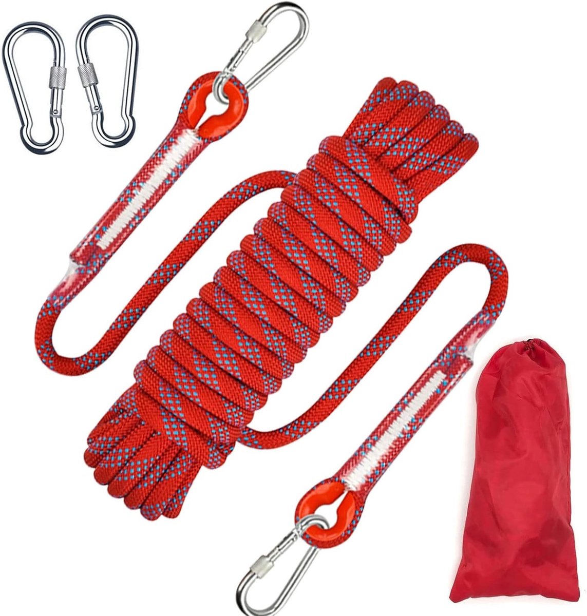 Veilige Klimtouw 10m - 8mm Statistisch Nylon Touw voor Outdoor Activiteiten, Camping en Hiking met Carabiner