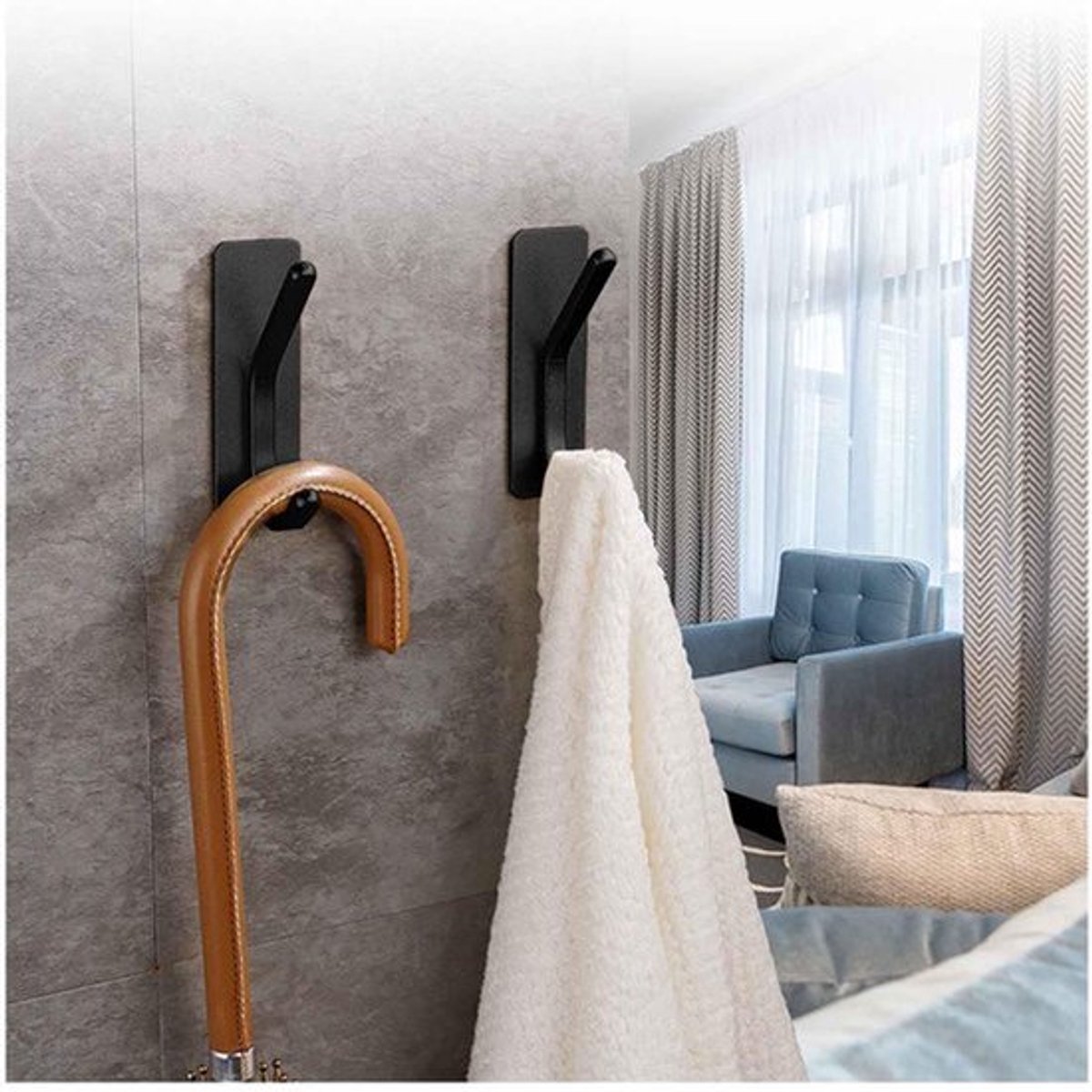2 Stuks Zelfklevende RVS Zwarte Robuuste Hanger voor Handdoeken, Jassen, Hoeden - Voor Muurbevestiging