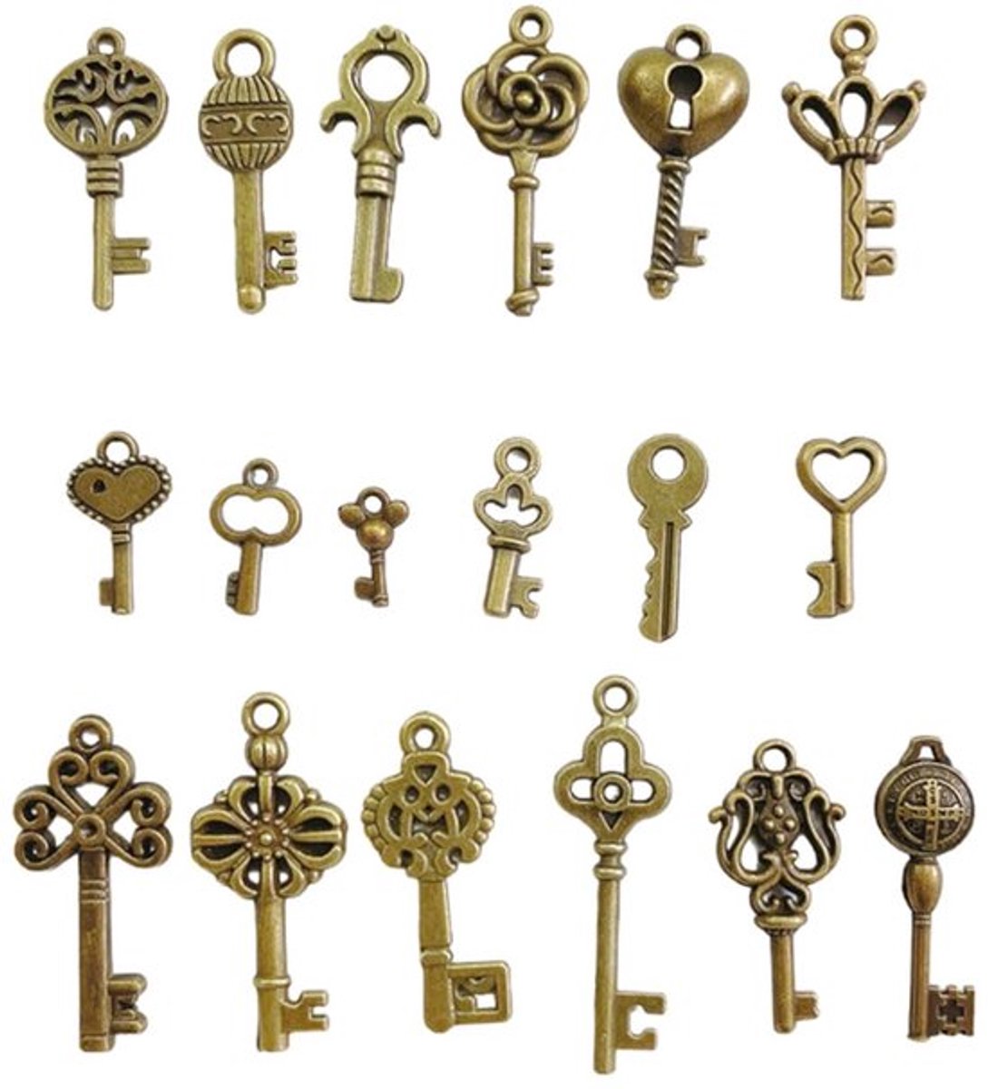Vintage Sleutel - 18 Stukken Antieke Bronzen Skeleton Sleutelhanger Ketting DIY voor Bruiloft Feest Favoriet & Verjaardagsfeest